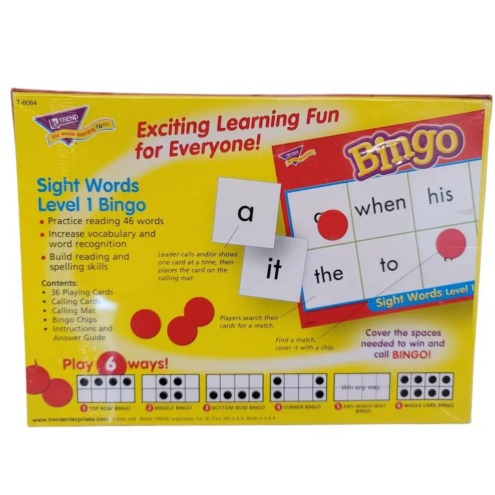 Sight Words Level 1 Bingo Game Homeschool Learning to Read NEW